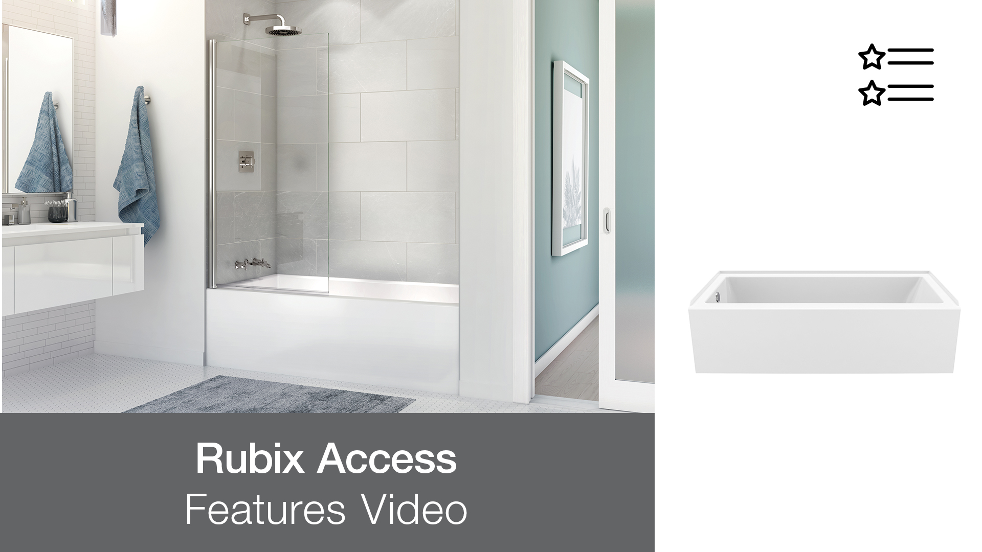 Rubix Access 6030 Acrylic Alcove Left-Hand Drain Bathtub in